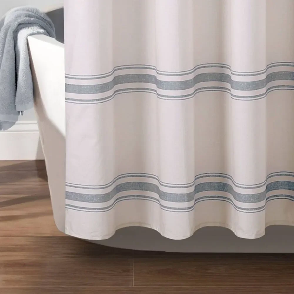 Farmhouse Striped Shower Curtain - Blue 100% Cotton